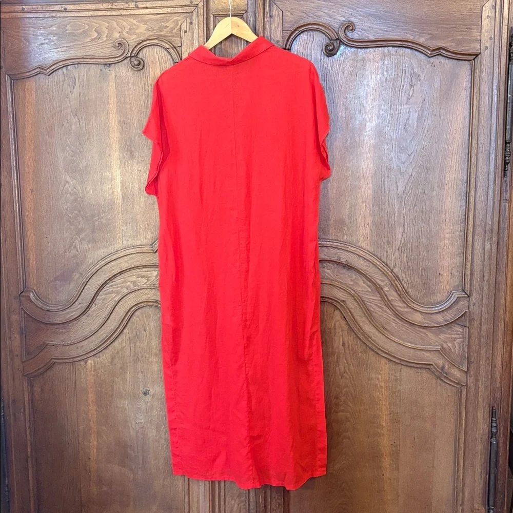 Tahari Linen V-Neck Collared Maxi Shift Dress - Picture 11 of 12